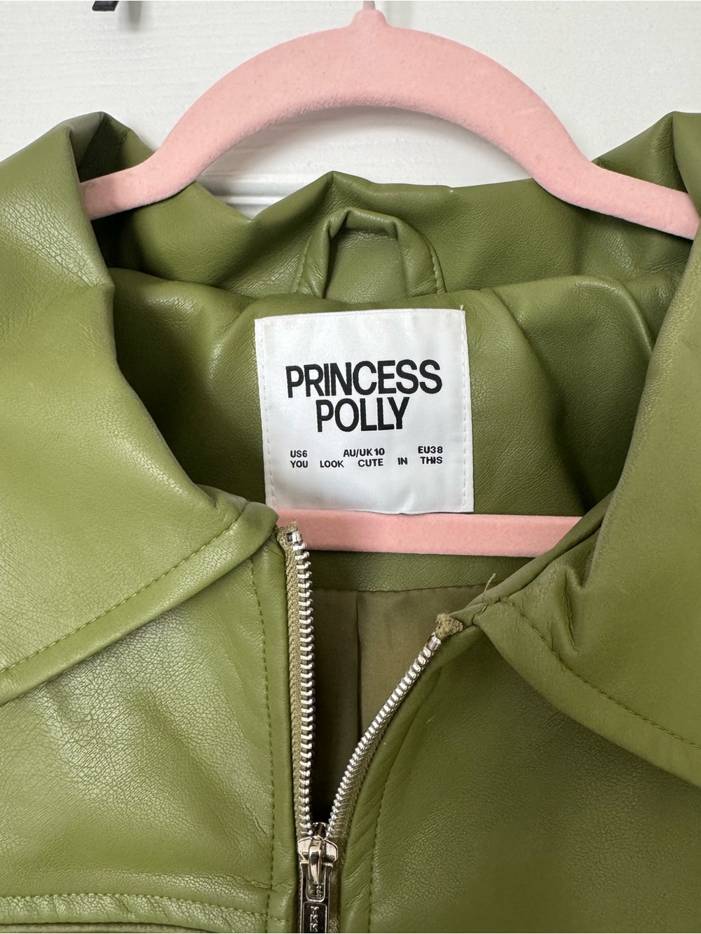 Princess Polly Olive Green Oversized Vegan Leather Zip Jacket - Picture 2 of 6